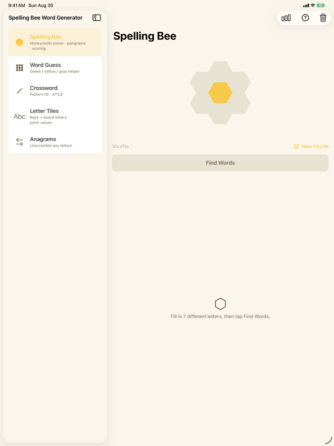 All five solvers listed on the app's iPad home screen